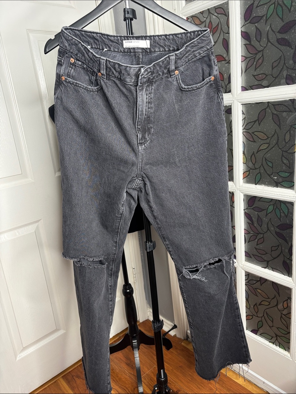 Garage Blackwashed Skinny Jeans with Distressed Knees